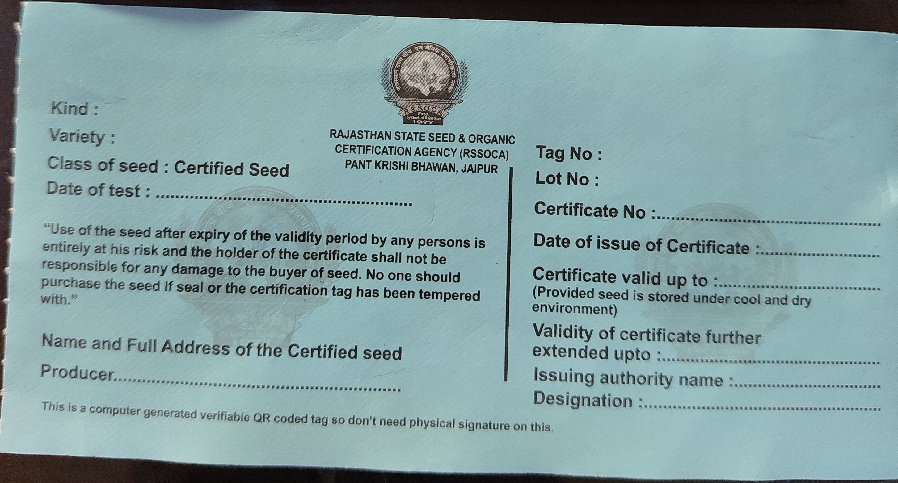 Mynds Tyvek Seed Labels